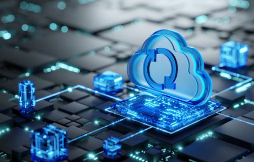 Cloud storage concept and cloud computing concept. Digital technology background with Cloud 3D icon