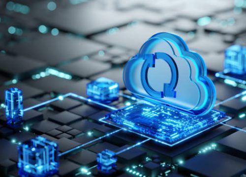 Cloud storage concept and cloud computing concept. Digital technology background with Cloud 3D icon